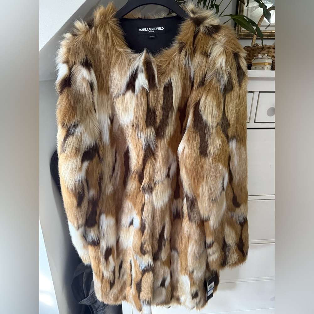 Karl Lagerfeld multi-tone faux fur coat NWT